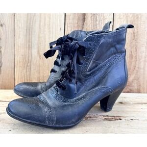Born Leather Victorian Heeled Shoes Boots Black Steampunk Women's Sz 6.5 Retro